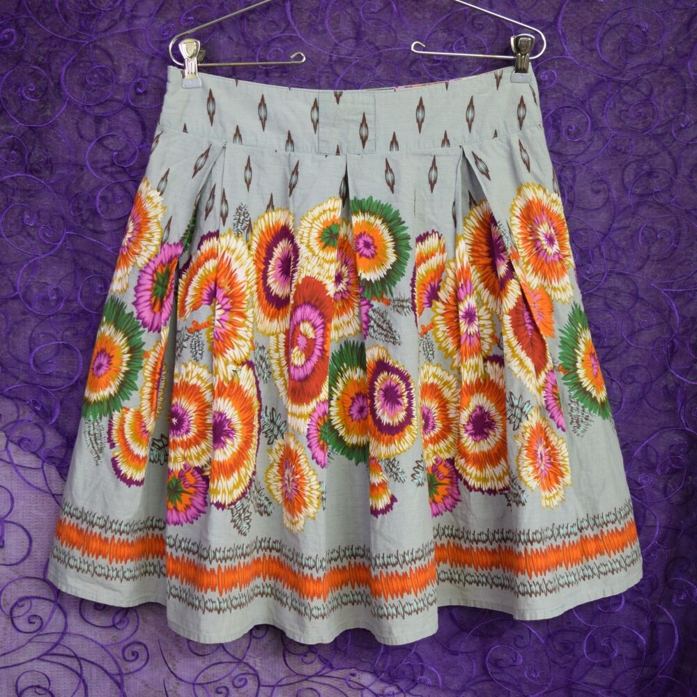 Womens Sz M Double Zero Brand 100% Cotton Knee Length Skater Skirt BOLD Flowers - Picture 8 of 9